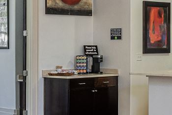 Complimentary coffee bar for residents - DeLayne at Twin Creeks